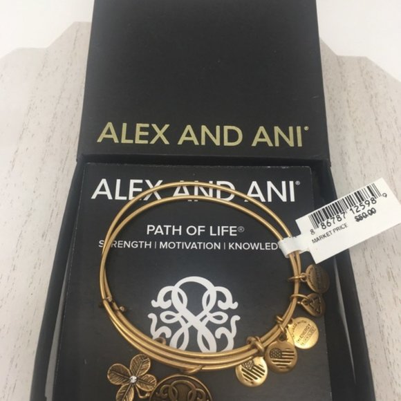 New 2 ALEX & ANI Gift Lucky Path Charm Gold Tone Bangle Bracelet - Picture 2 of 5